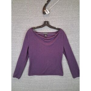 Elena Solano Womens Sweater 100% Merino Wool Purple Roll Neck Stretch Cozy Soft